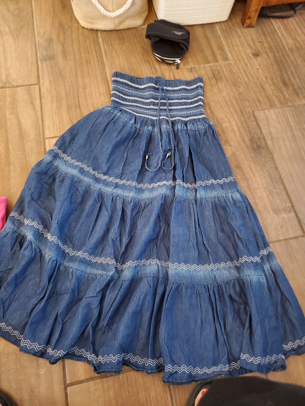 Lapis Blue Tiered Smocked Bodice Denim Dress